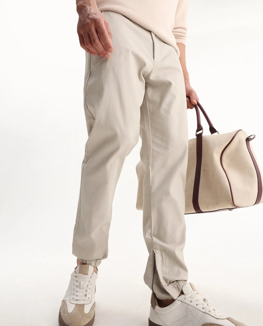 Rare Rabbit Men's Zade-N Light Beige Cotton Blend Plain Regular Fit Trouser