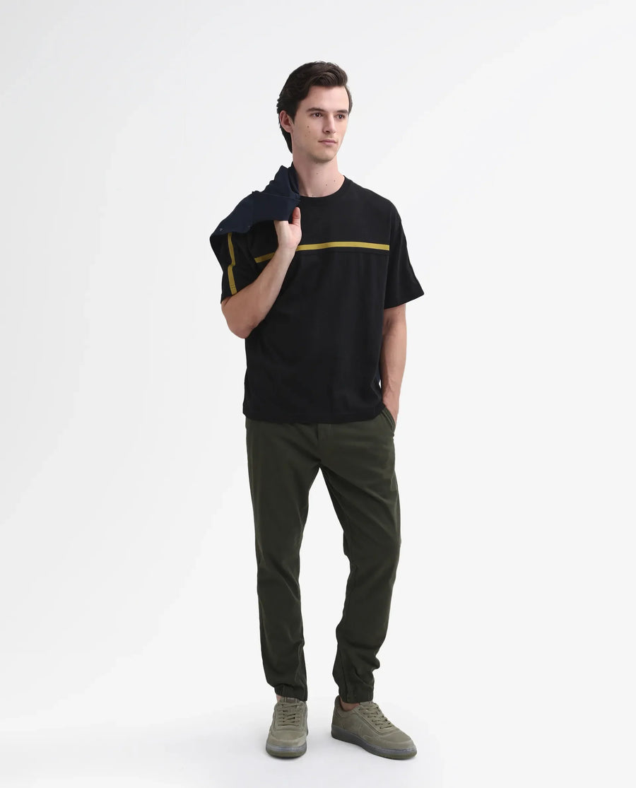 Rare Rabbit Men's Zade - Olive Cotton Plain Regular Fit Trouser