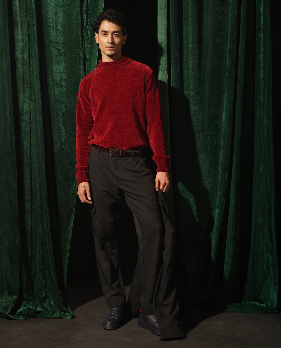 Rare Rabbit Men's Zal Black Polyester Plain Relaxed Fit Trouser