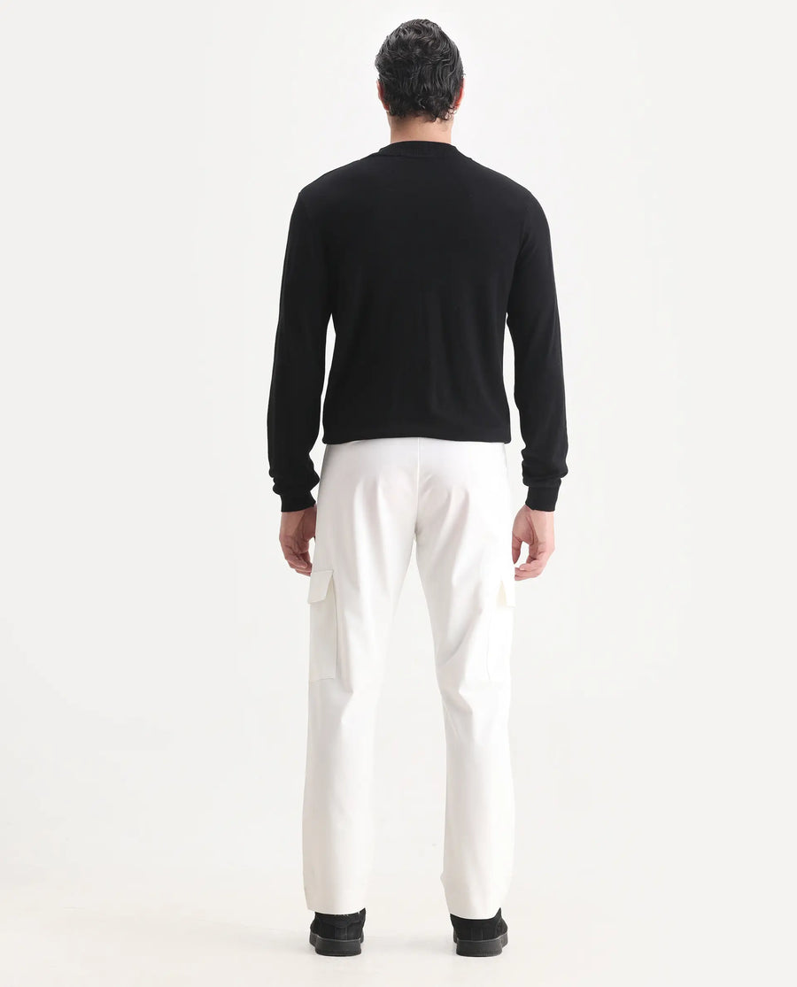 Rare Rabbit Men's Zal Off White Polyester Plain Relaxed Fit Trouser