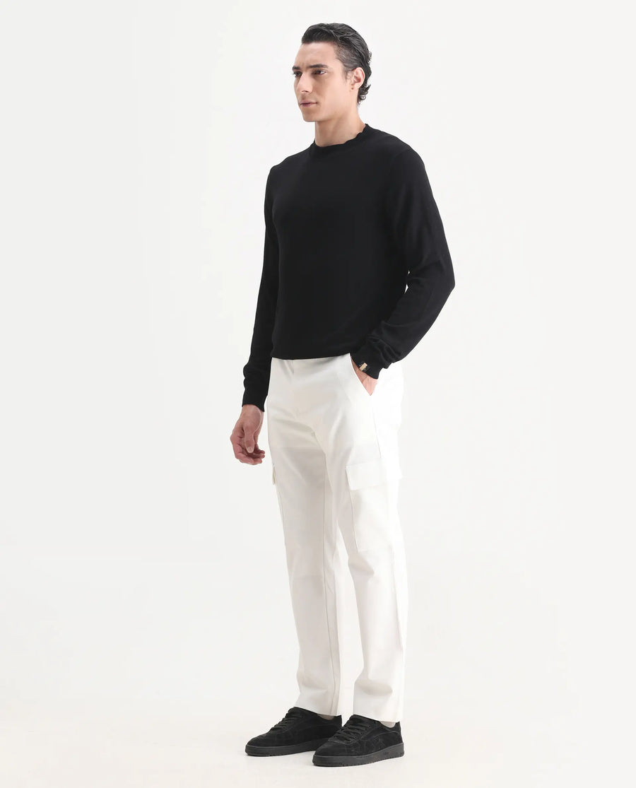 Rare Rabbit Men's Zal Off White Polyester Plain Relaxed Fit Trouser