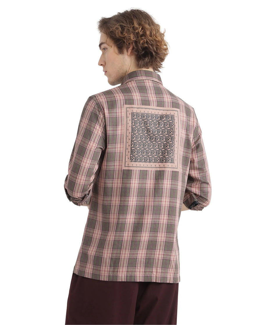 Rare Rabbit Men's Zamb Olive Cotton Checked Print Oversized Fit Full Sleeve Collared Shirt