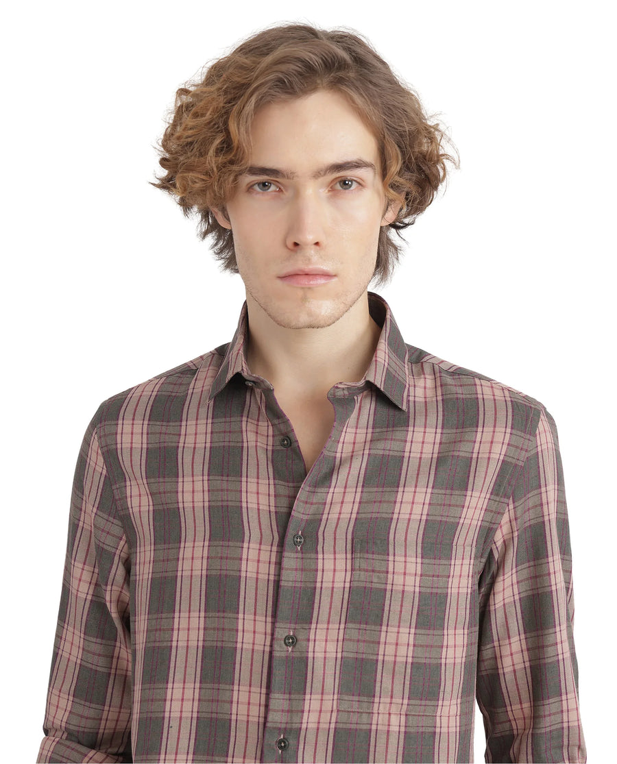 Rare Rabbit Men's Zamb Olive Cotton Checked Print Oversized Fit Full Sleeve Collared Shirt