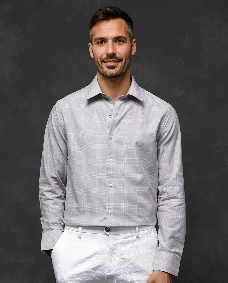 Rare Rabbit Men's Zana Dusky Beige Cotton Checked Print Regular Fit Full Sleeve Collared Shirt