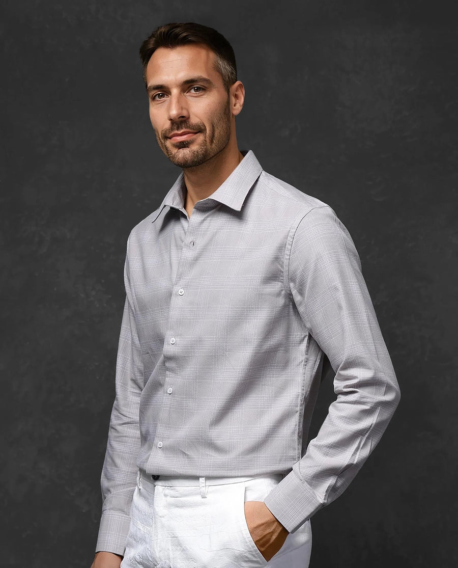 Rare Rabbit Men's Zana Dusky Beige Cotton Checked Print Regular Fit Full Sleeve Collared Shirt