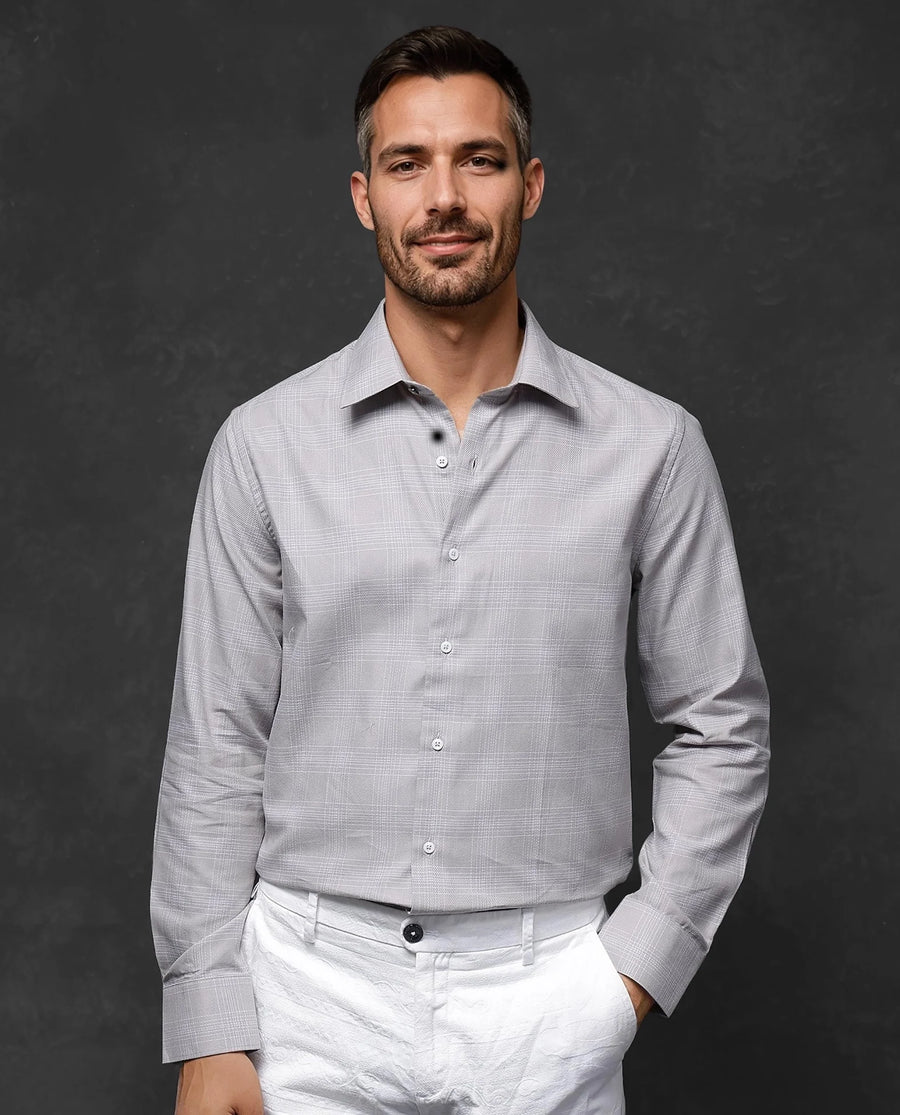 Rare Rabbit Men's Zana Dusky Beige Cotton Checked Print Regular Fit Full Sleeve Collared Shirt