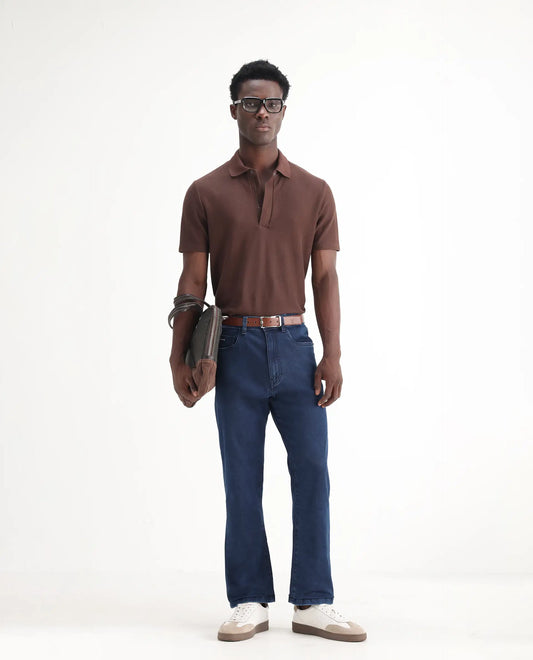 Rare Rabbit Men's Zane Dark Blue Cotton Plain Morris Regular Fit Jeans