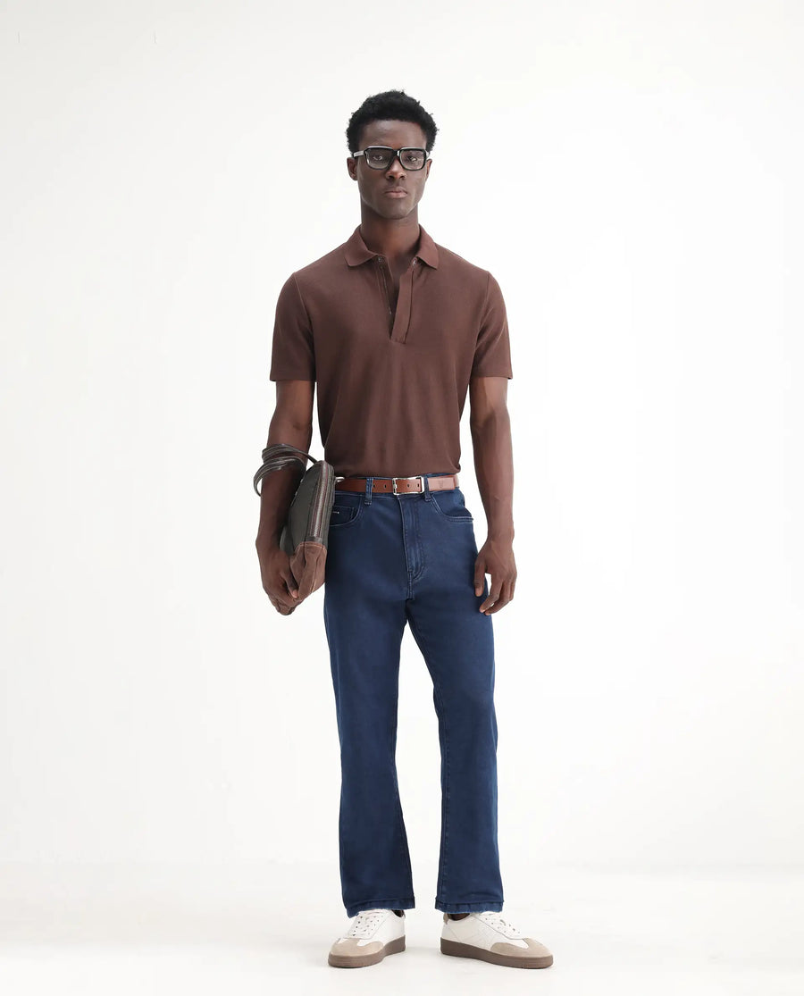 Rare Rabbit Men's Zane Dark Blue Cotton Plain Morris Regular Fit Jeans