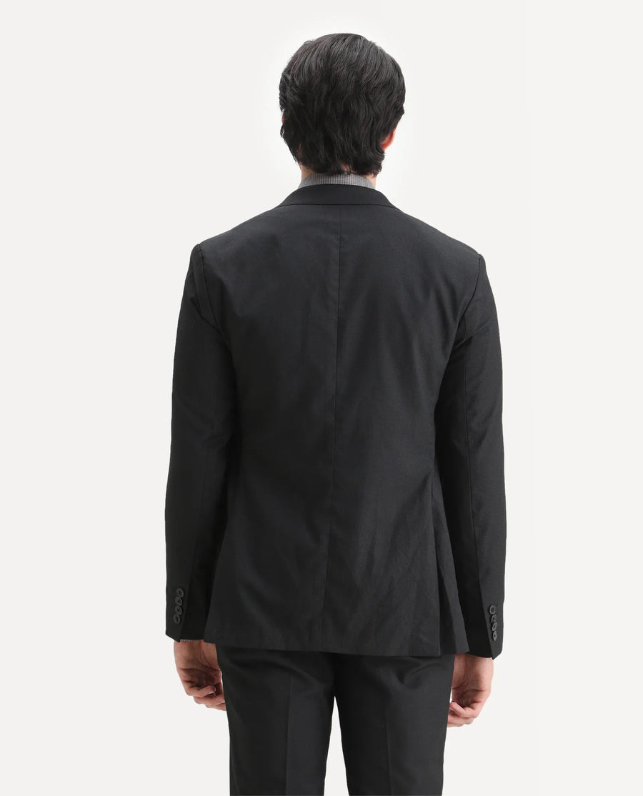 Rare Rabbit Men's Zanza Black Polyester Plain Tailored Fit Full Sleeve Lapel Neck Suits