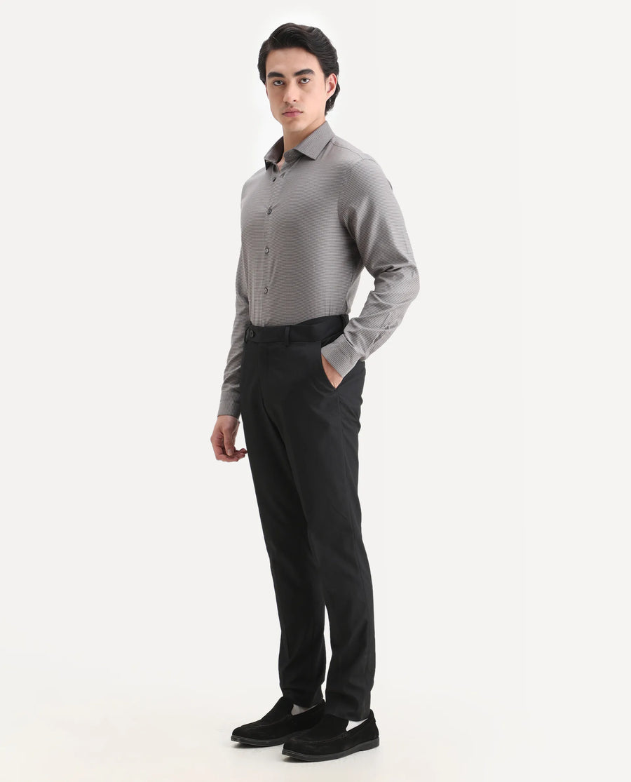 Rare Rabbit Men's Zanza Black Polyester Plain Tailored Fit Full Sleeve Lapel Neck Suits