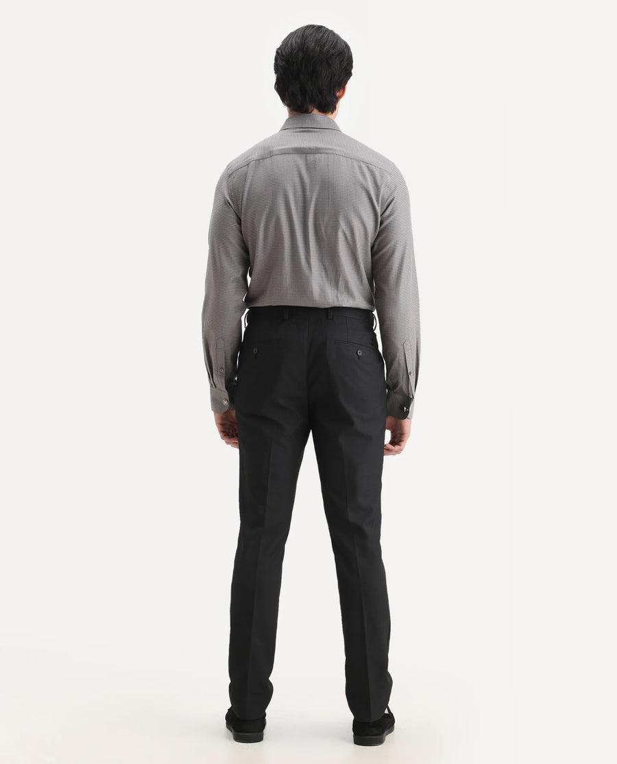Rare Rabbit Men's Zanza Black Polyester Plain Tailored Fit Full Sleeve Lapel Neck Suits