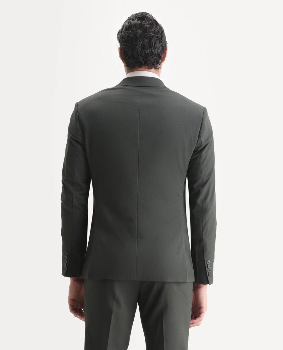 Rare Rabbit Men's Zanza Green Polyester Plain Tailored Fit Full Sleeve Lapel Neck Suits