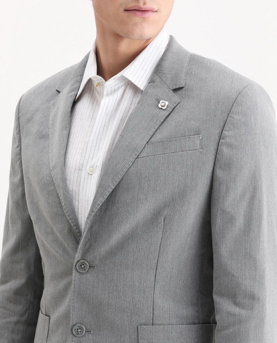 Rare Rabbit Men's Zanza Grey Polyester Plain Tailored Fit Full Sleeve Lapel Neck Suits