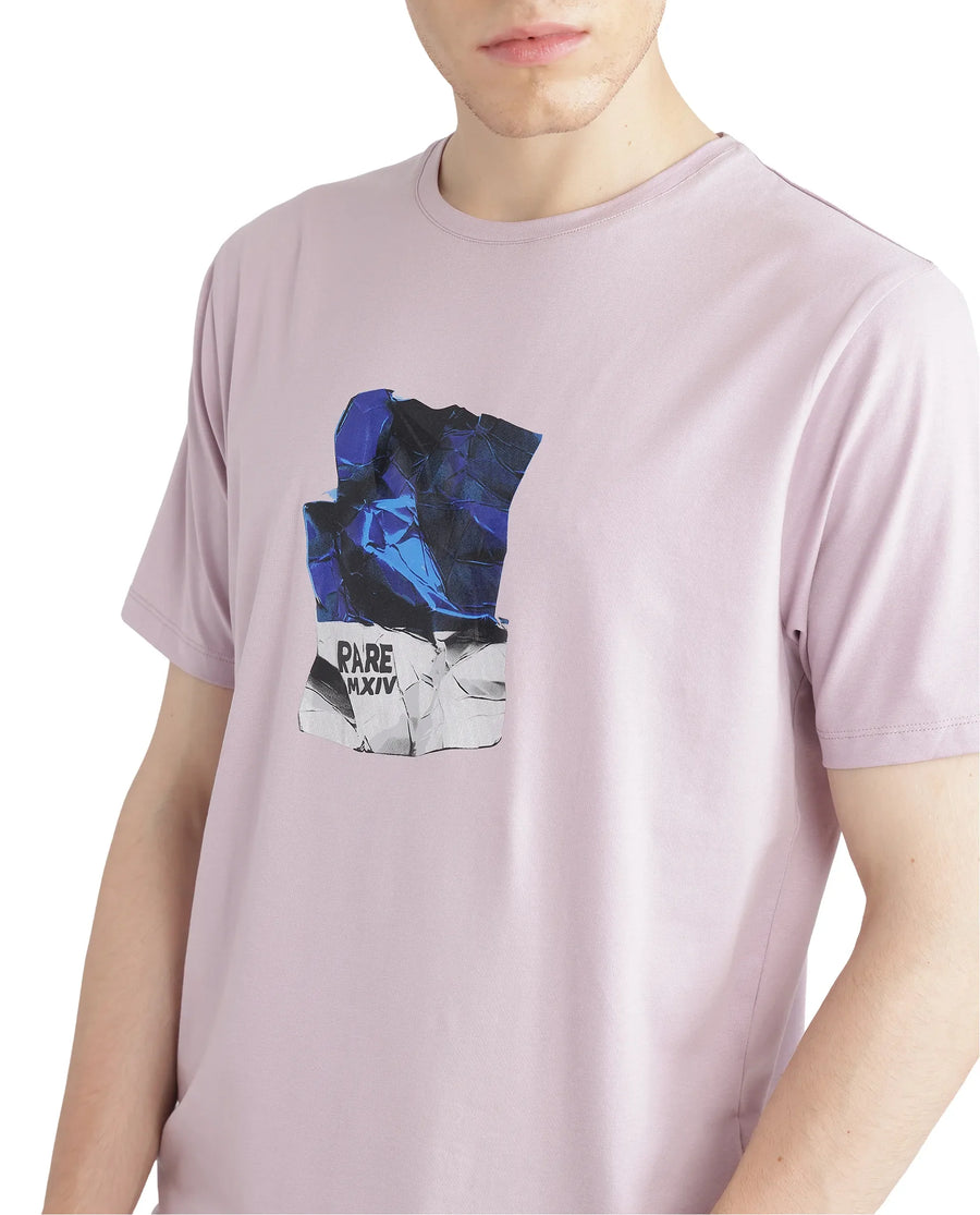 Rare Rabbit Men's Zarf Dusky Pink Cotton Blend Graphic Print Regular Fit Half Sleeve Crew Neck T-Shirt