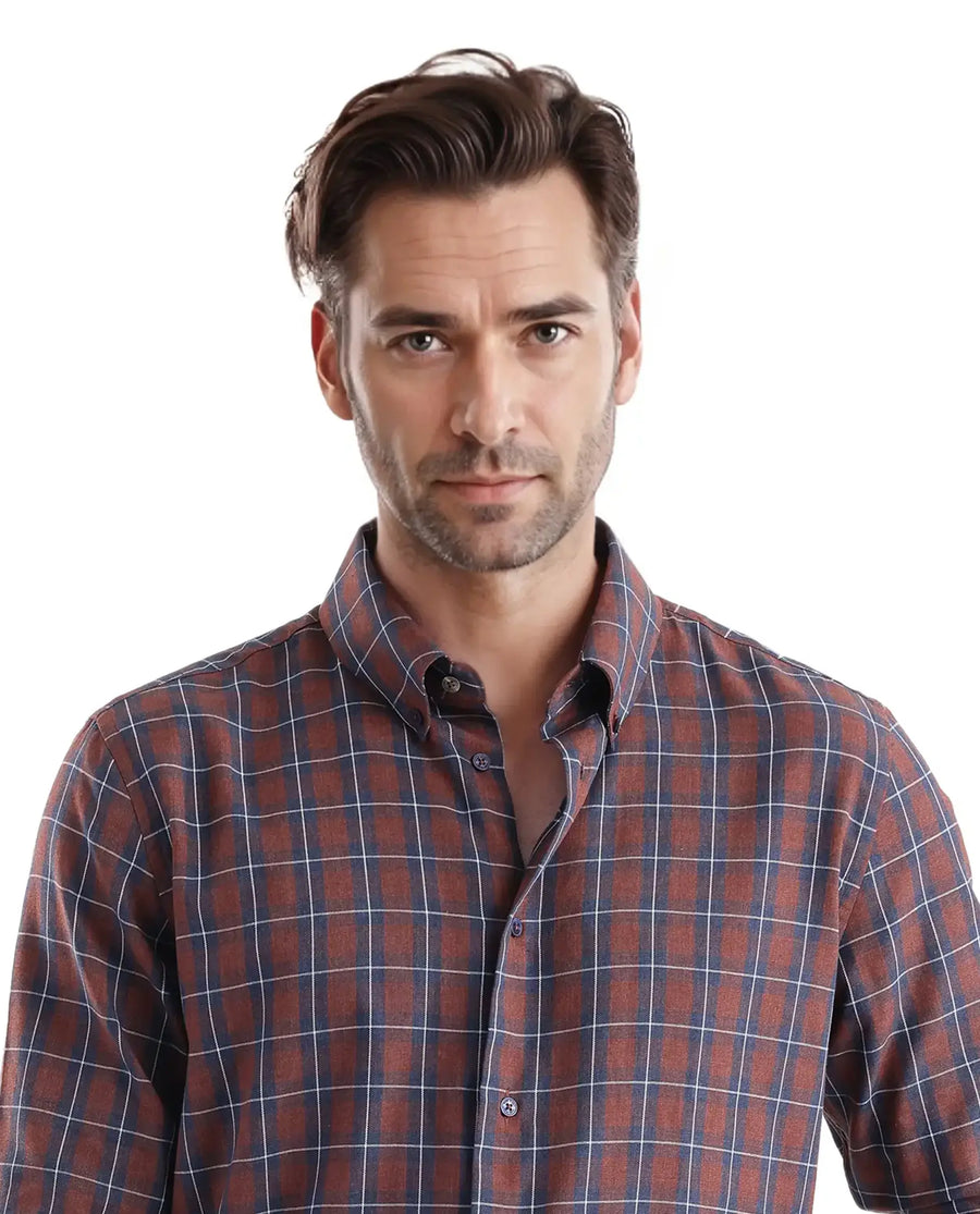 Rare Rabbit Men's Zary Brown Cotton Checked Print Regular Fit Full Sleeve Collared Shirt
