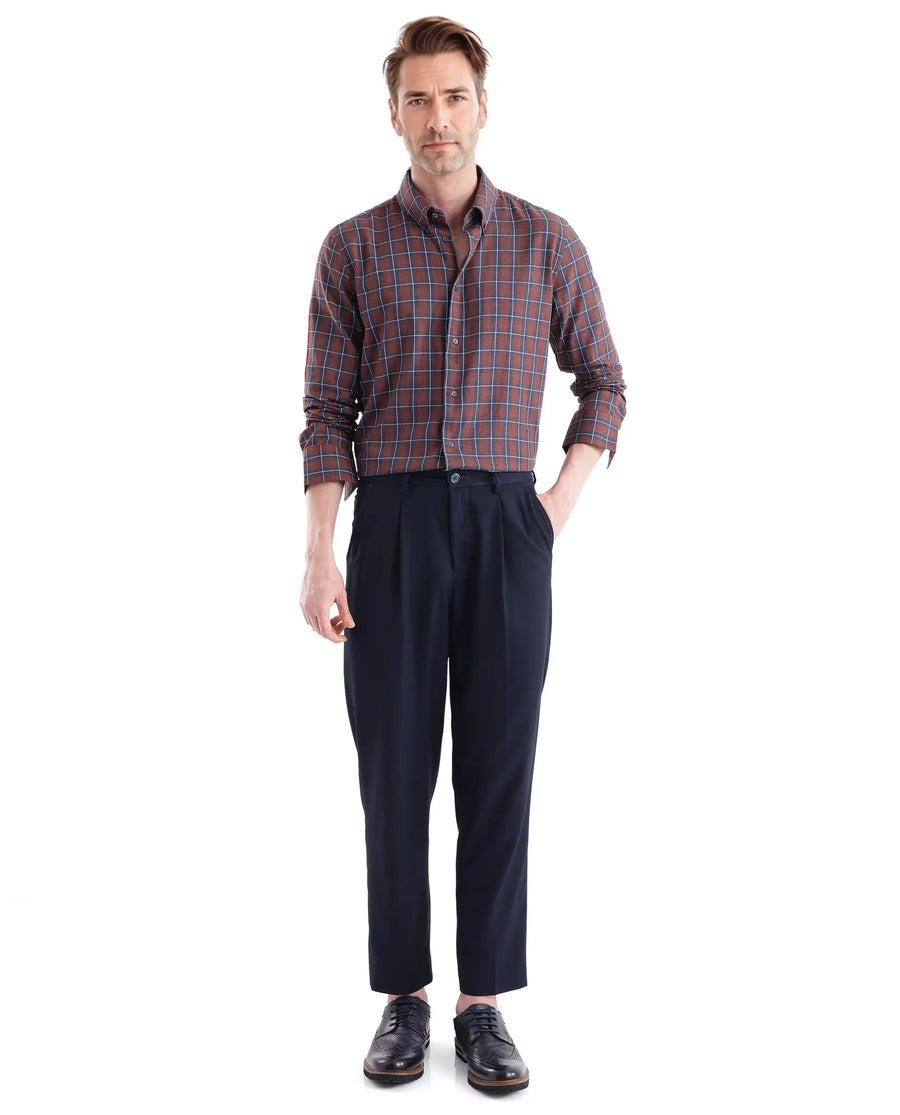 Rare Rabbit Men's Zary Brown Cotton Checked Print Regular Fit Full Sleeve Collared Shirt