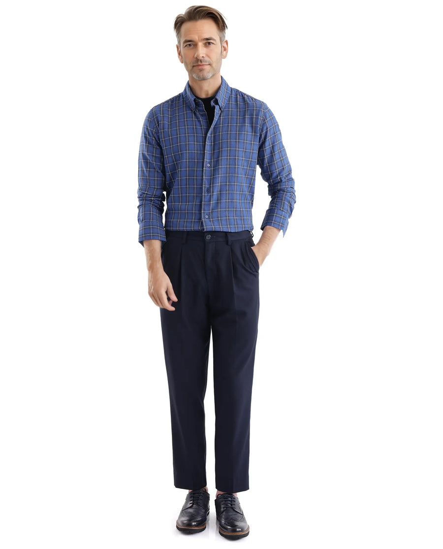 Rare Rabbit Men's Zary Dark Blue Checked Print Regular Fit Full Sleeve Collared Shirt