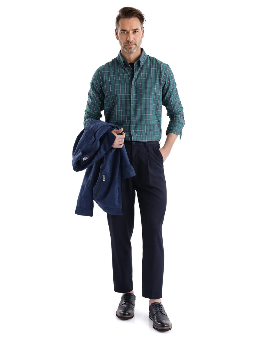 Rare Rabbit Men's Zary Dark Green Cotton Checked Print Regular Fit Full Sleeve Collared Shirt