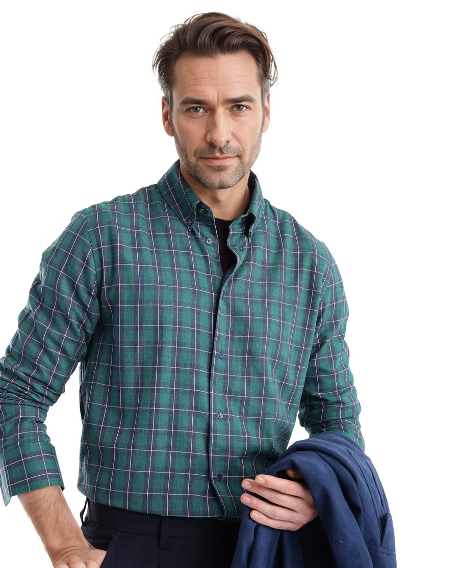 Rare Rabbit Men's Zary Dark Green Cotton Checked Print Regular Fit Full Sleeve Collared Shirt