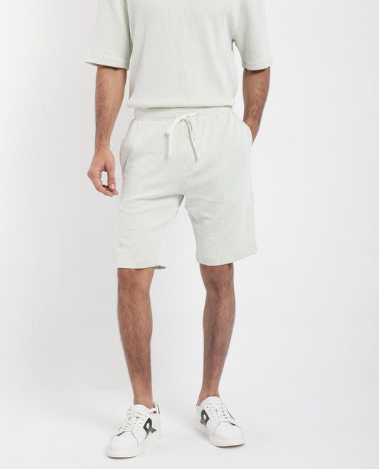 Rare Rabbit Men's Zavet-B Light Green Cotton Blend Striped Print Regular Fit Shorts