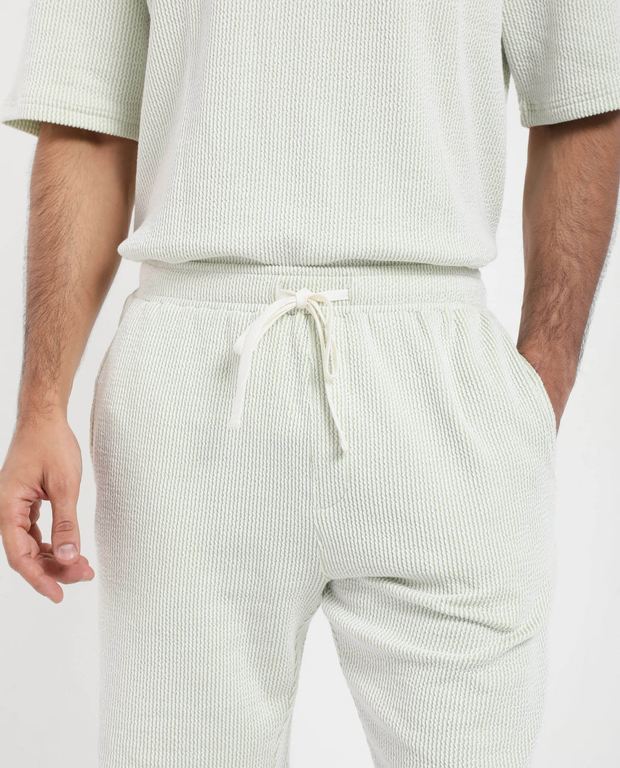 Rare Rabbit Men's Zavet-B Light Green Cotton Blend Striped Print Regular Fit Shorts