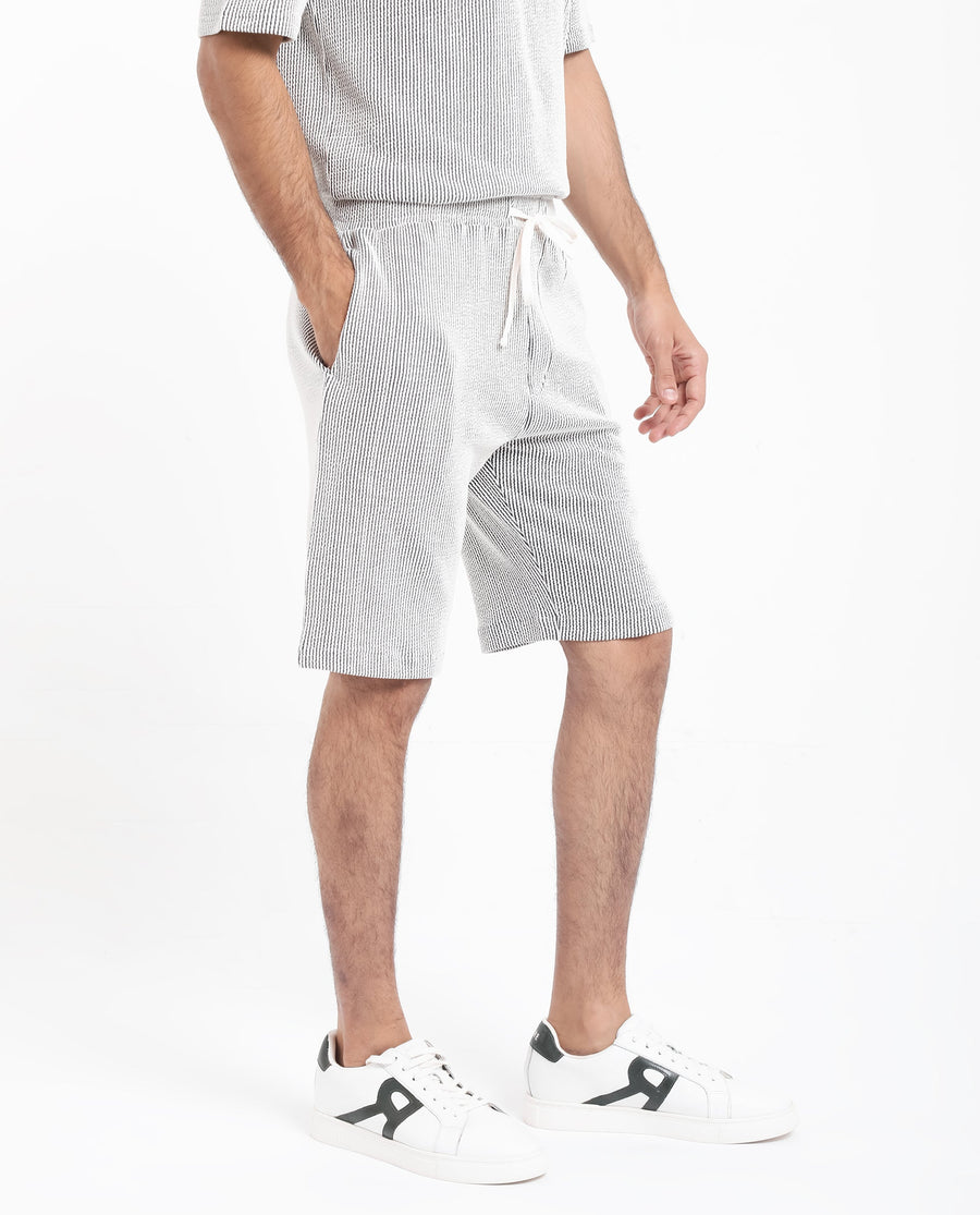 Rare Rabbit Men's Zavet-B Black Cotton Blend Striped Print Regular Fit Shorts