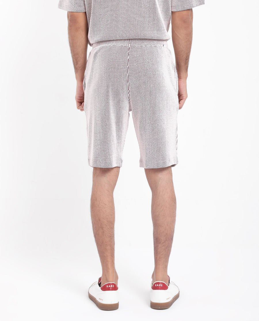 Rare Rabbit Men's Zavet-B Maroon Cotton Blend Striped Print Regular Fit Shorts