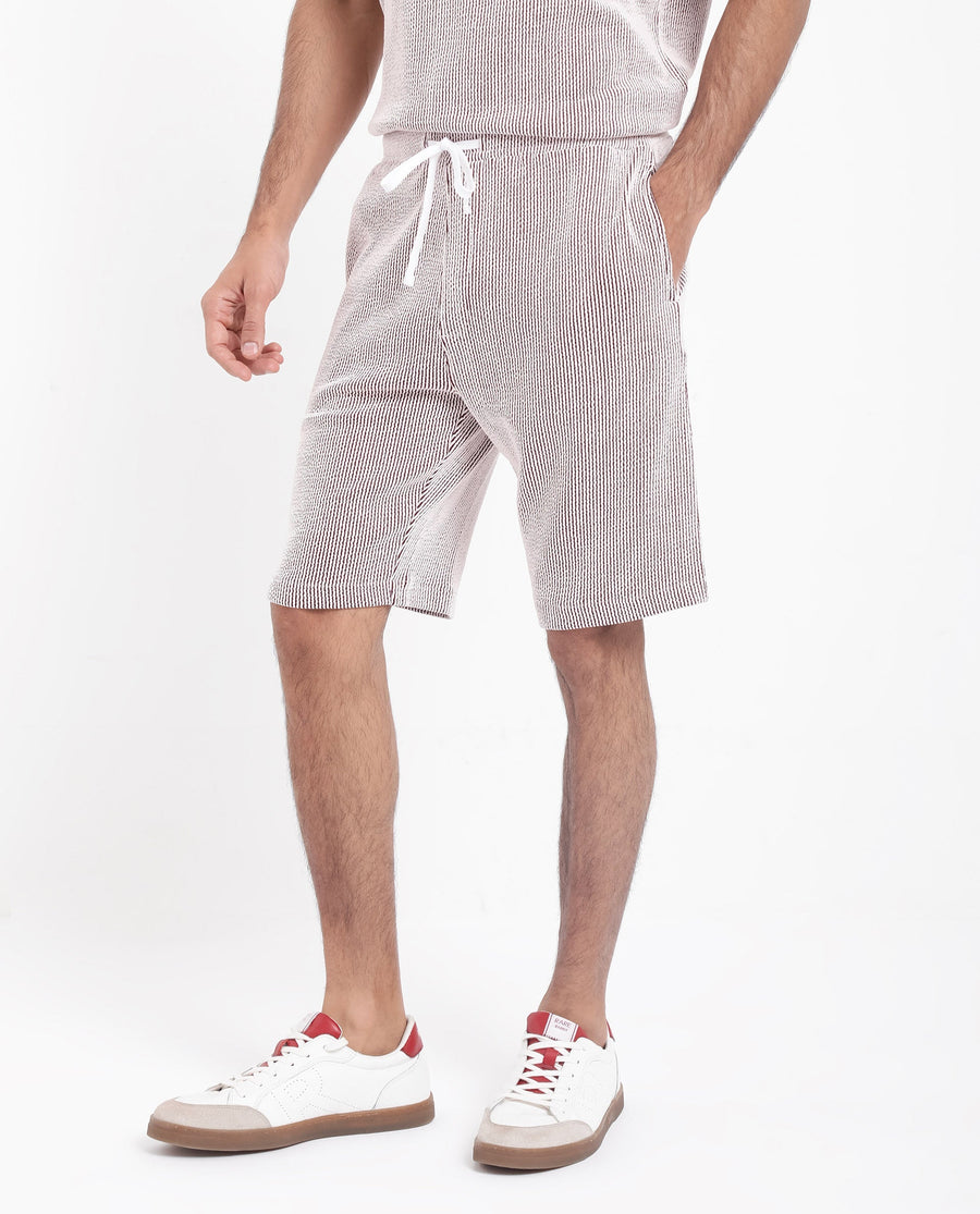 Rare Rabbit Men's Zavet-B Maroon Cotton Blend Striped Print Regular Fit Shorts