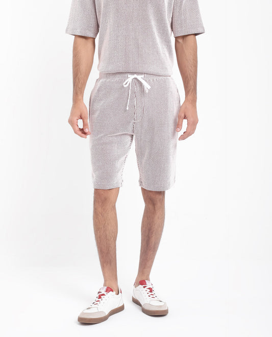 Rare Rabbit Men's Zavet-B Maroon Cotton Blend Striped Print Regular Fit Shorts