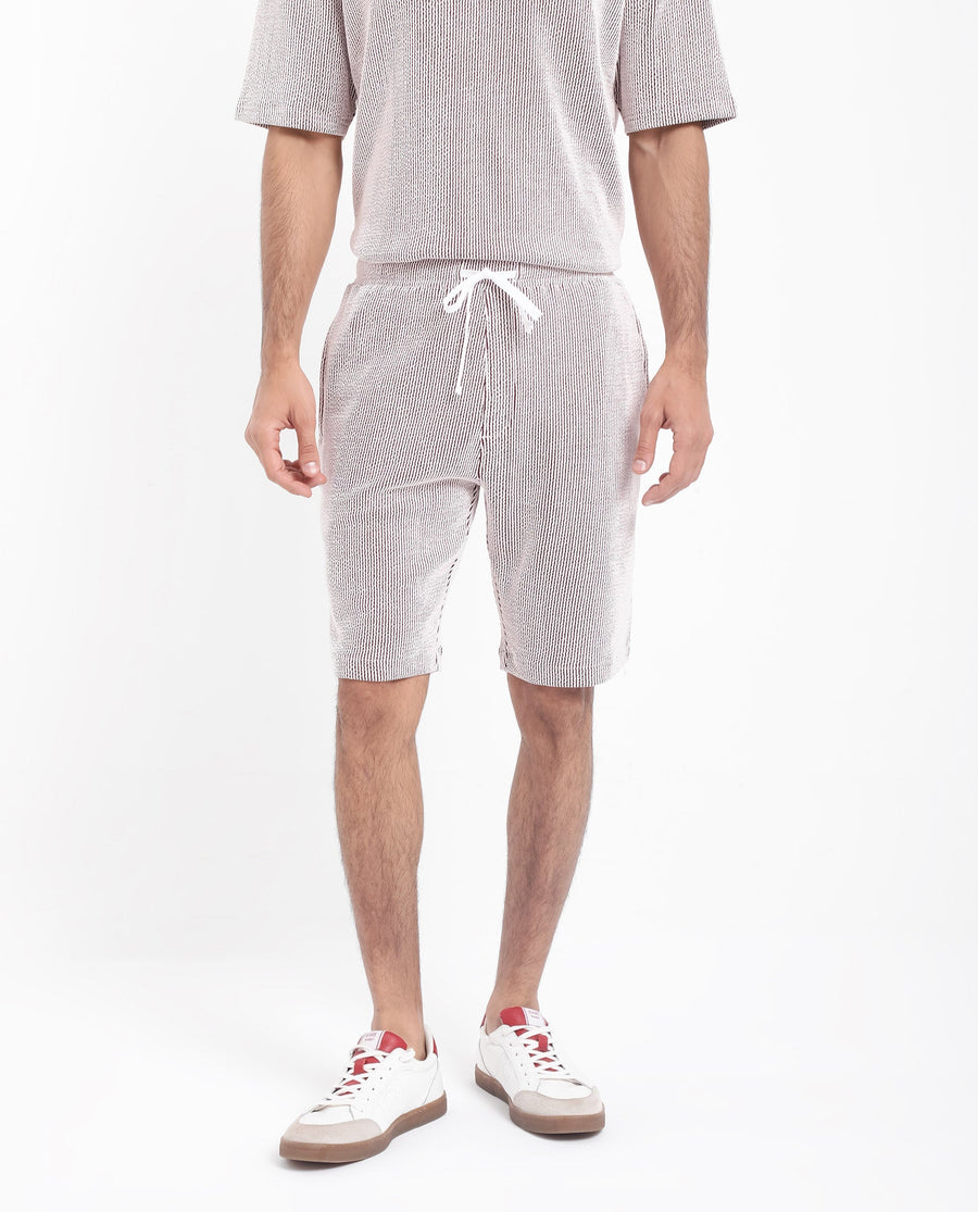 Rare Rabbit Men's Zavet-B Maroon Cotton Blend Striped Print Regular Fit Shorts