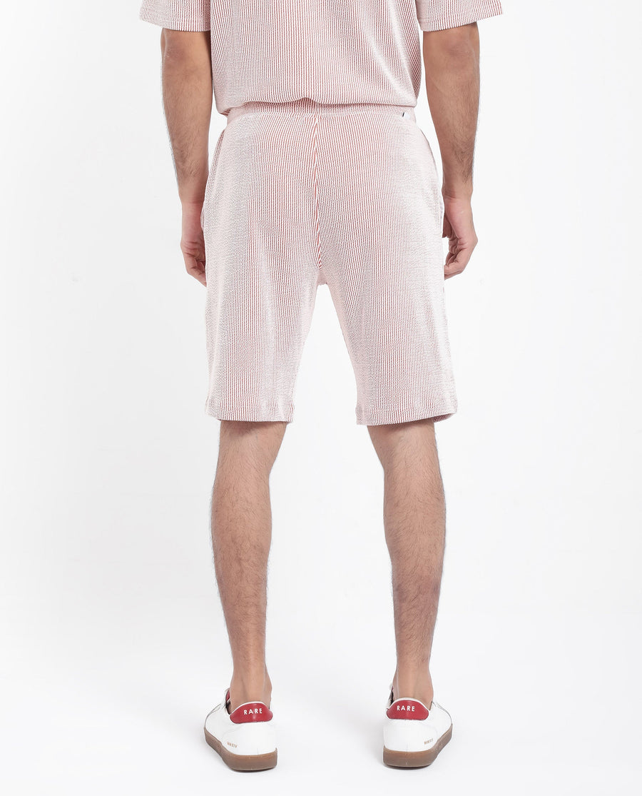 Rare Rabbit Men's Zavet-B Rust Cotton Blend Striped Print Regular Fit Shorts