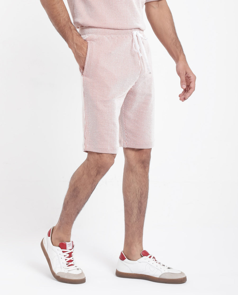 Rare Rabbit Men's Zavet-B Rust Cotton Blend Striped Print Regular Fit Shorts