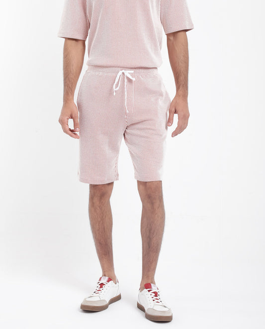 Rare Rabbit Men's Zavet-B Rust Cotton Blend Striped Print Regular Fit Shorts