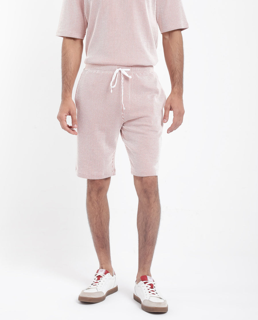 Rare Rabbit Men's Zavet-B Rust Cotton Blend Striped Print Regular Fit Shorts