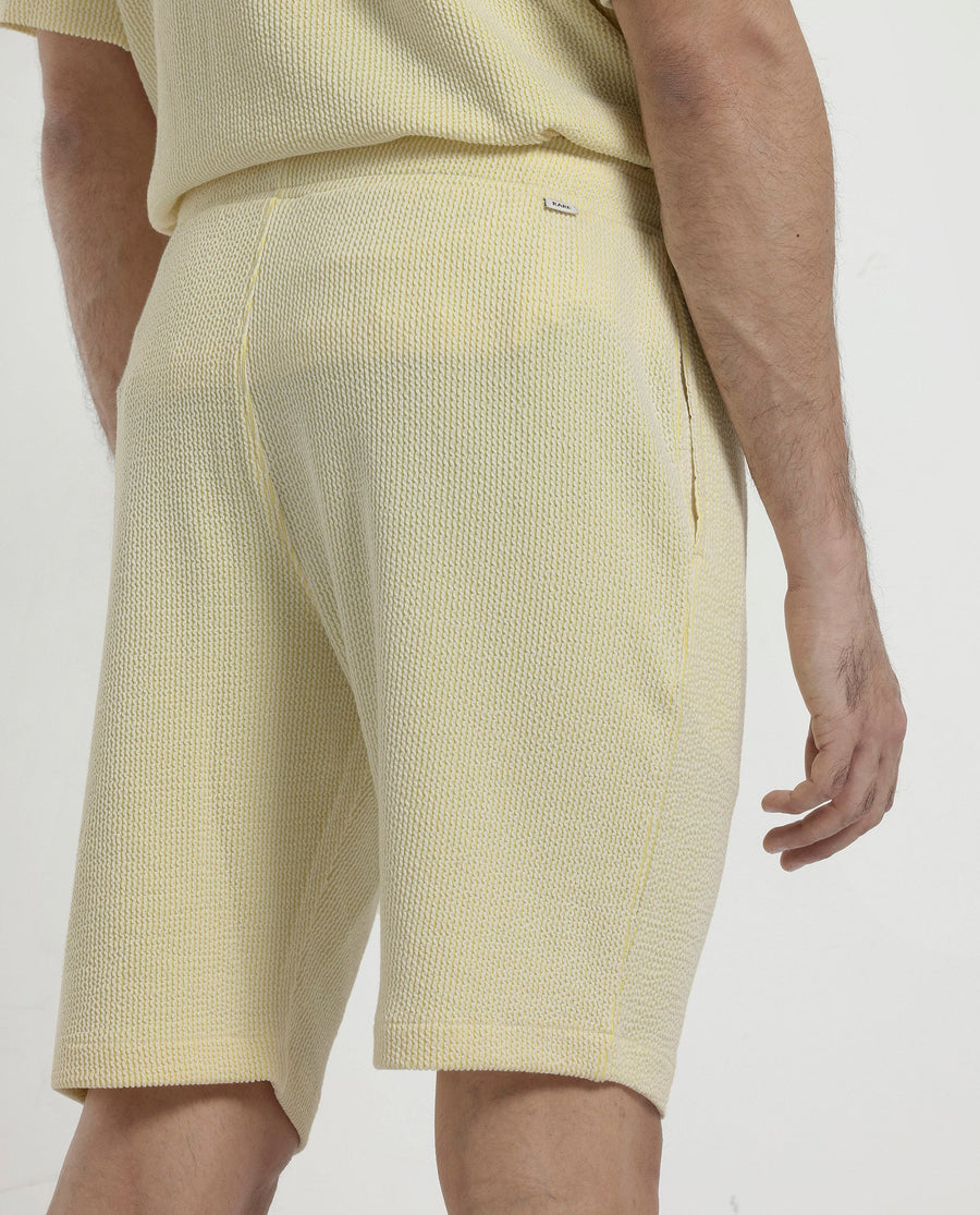 Rare Rabbit Men's Zavet-B Flouroscent Yellow Cotton Blend Striped Print Regular Fit Shorts