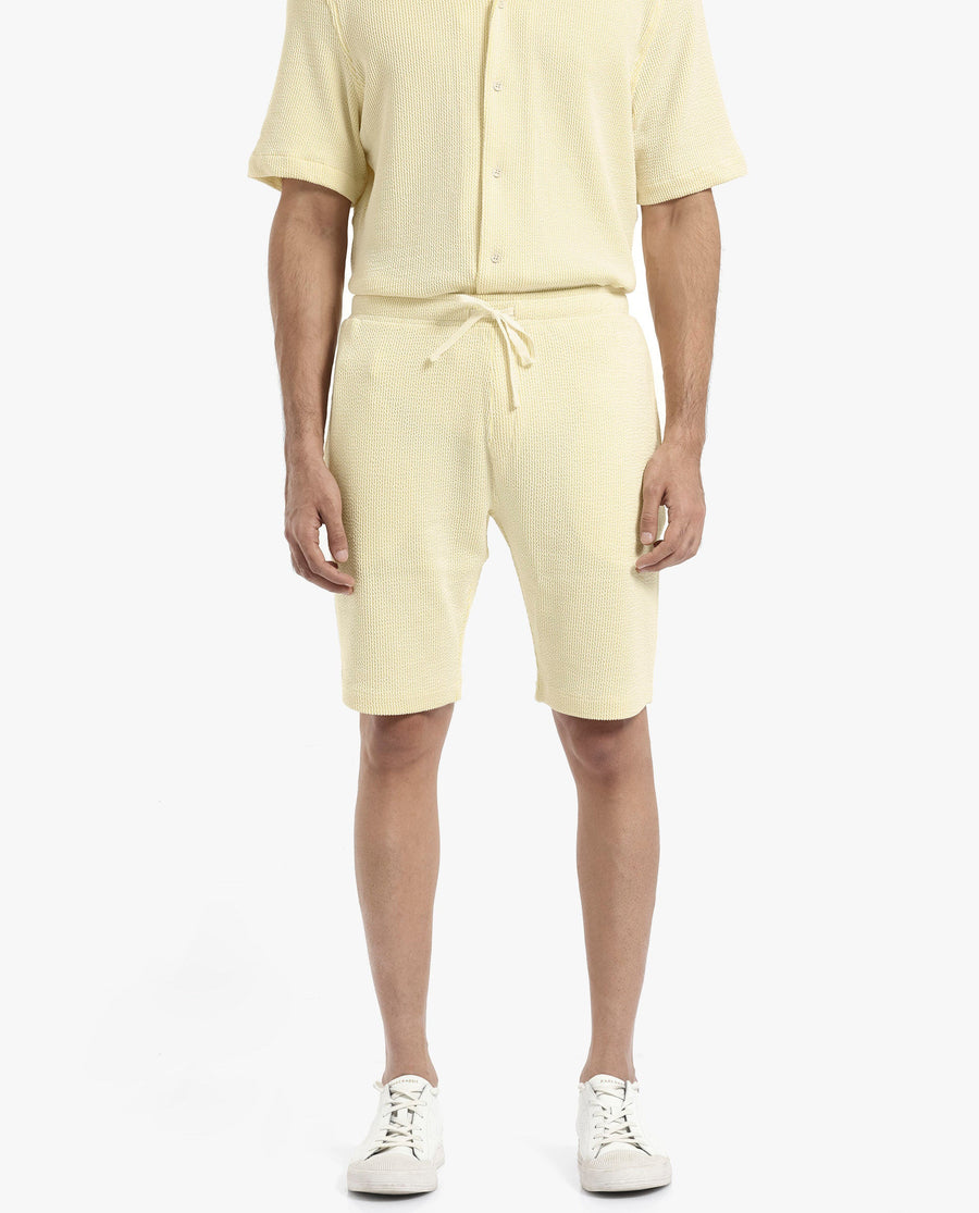 Rare Rabbit Men's Zavet-B Flouroscent Yellow Cotton Blend Striped Print Regular Fit Shorts