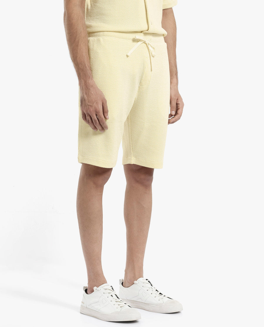 Rare Rabbit Men's Zavet-B Flouroscent Yellow Cotton Blend Striped Print Regular Fit Shorts