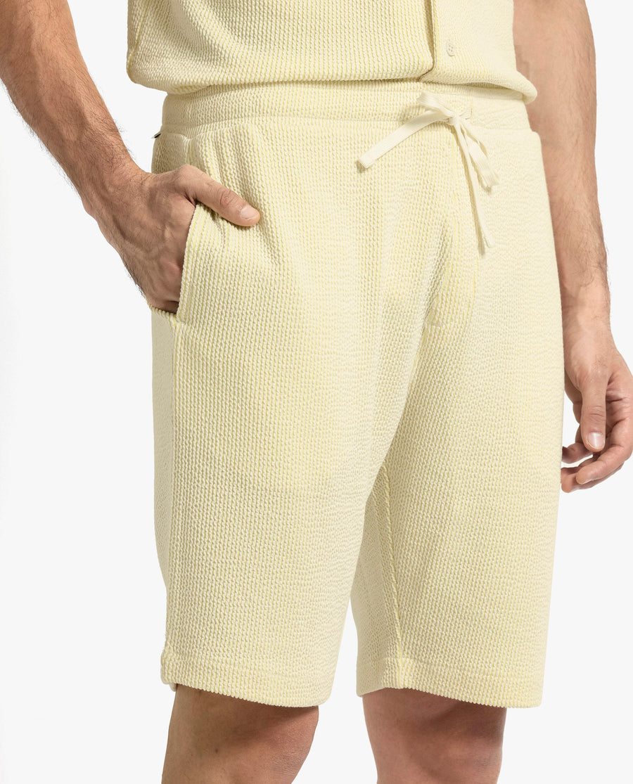 Rare Rabbit Men's Zavet-B Flouroscent Yellow Cotton Blend Striped Print Regular Fit Shorts