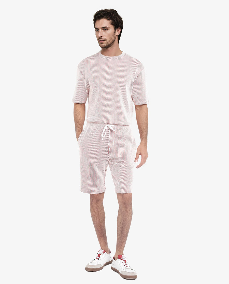 Rare Rabbit Men's Zavet-B Rust Cotton Blend Striped Print Regular Fit Shorts
