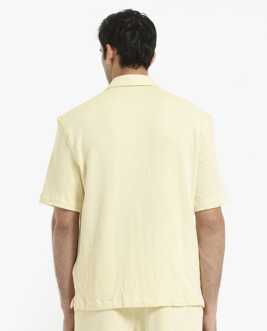 Rare Rabbit Men's Zavet-S Yellow Cotton Striped Print Boxy Fit Half Sleeve Cuban Collar Shirt