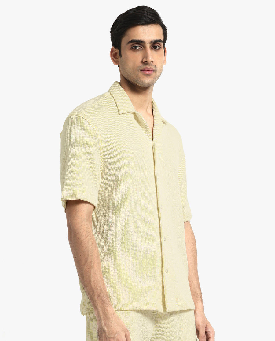 Rare Rabbit Men's Zavet-S Yellow Cotton Striped Print Boxy Fit Half Sleeve Cuban Collar Shirt