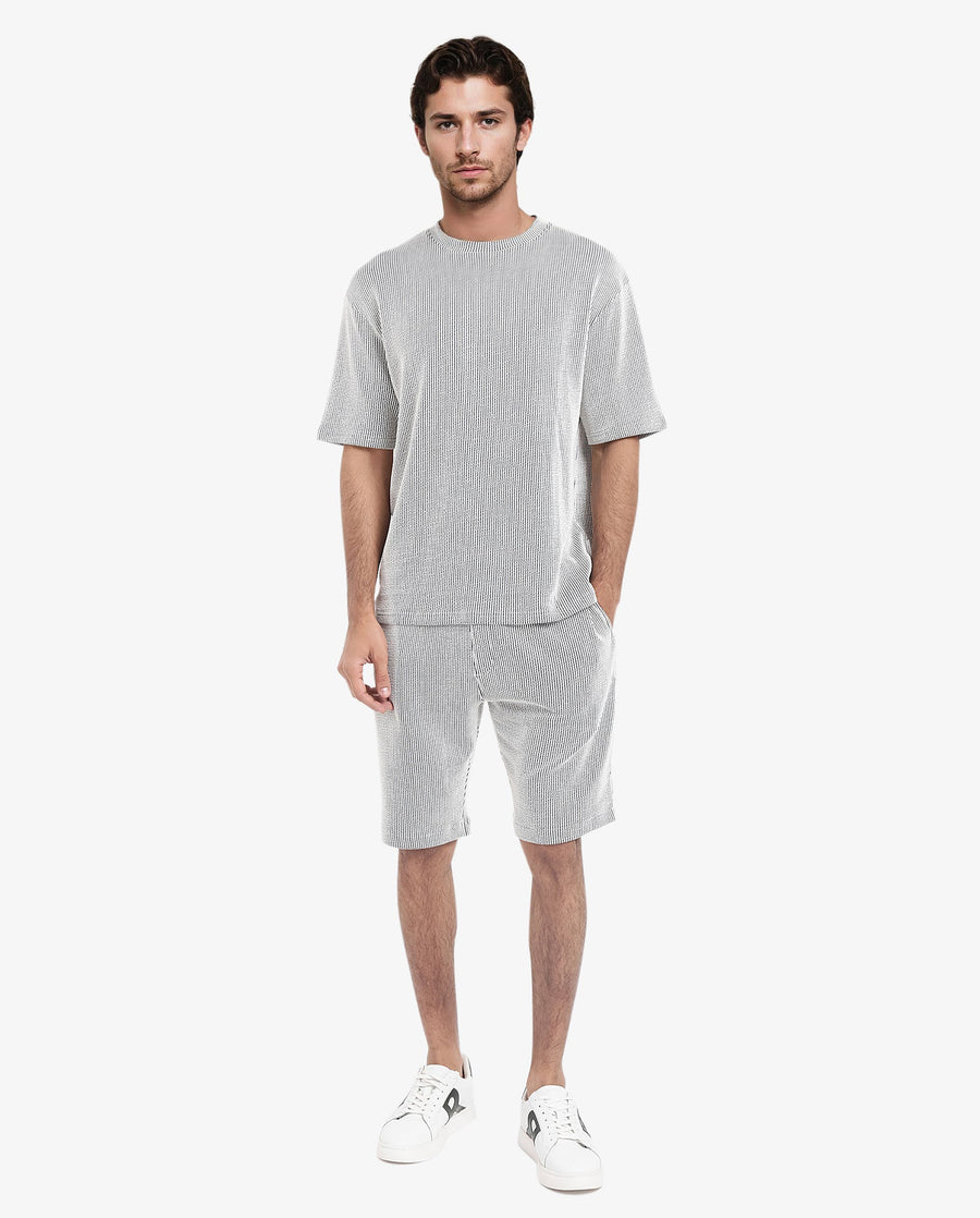 Rare Rabbit Men's Zavet-T Black Cotton Blend Striped Print Oversized Fit Half Sleeve Crew Neck T-Shirt