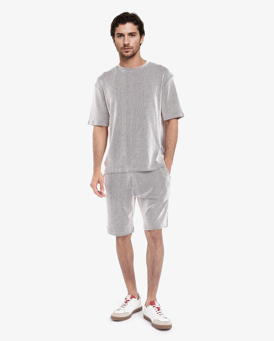 Rare Rabbit Men's Zavet-T Maroon Cotton Blend Striped Print Oversized Fit Half Sleeve Crew Neck T-Shirt