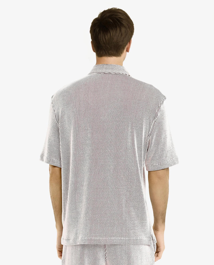 Rare Rabbit Men's Zavet-S Maroon Cotton Striped Print Boxy Fit Half Sleeve Cuban Collar Shirt