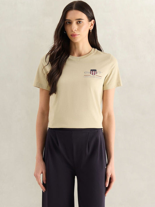Gant Women Beige Graphic Print Regular Fit Archieve Shield T-Shirt