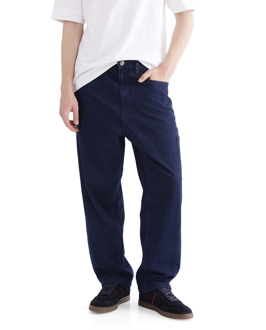 Rare Rabbit Men's Zedet Blue Cotton Plain Baggy Fit Jeans