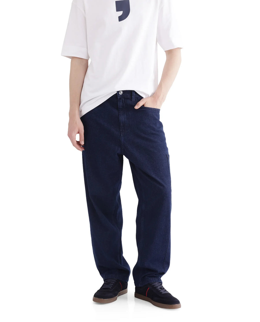 Rare Rabbit Men's Zedet Blue Cotton Plain Baggy Fit Jeans