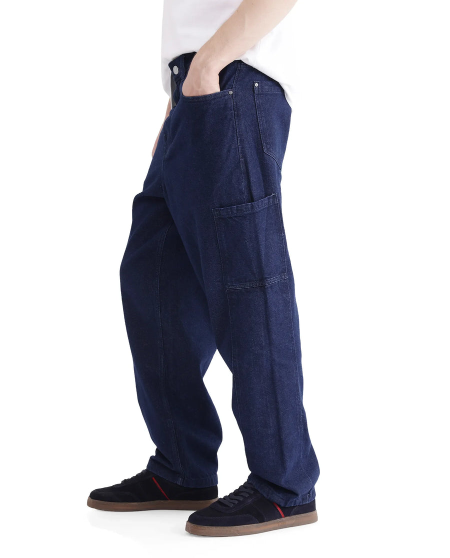 Rare Rabbit Men's Zedet Blue Cotton Plain Baggy Fit Jeans