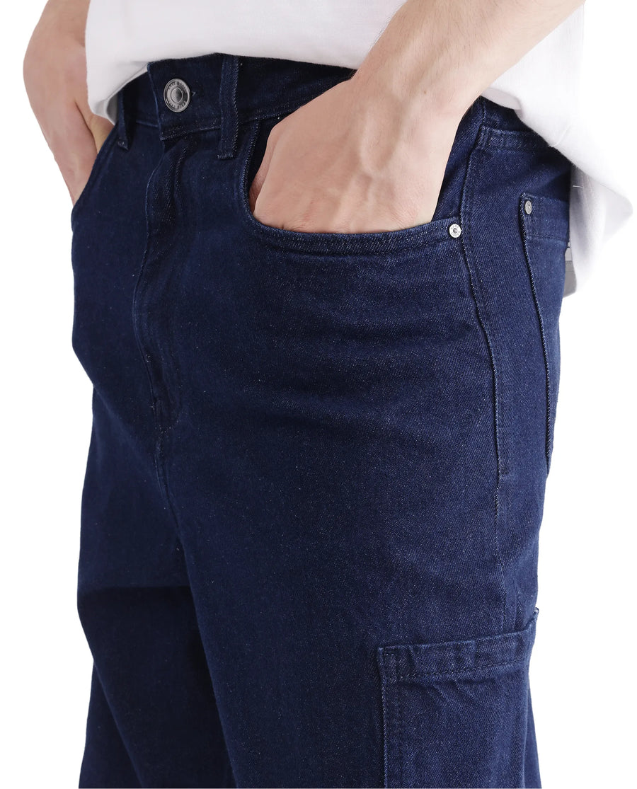Rare Rabbit Men's Zedet Blue Cotton Plain Baggy Fit Jeans
