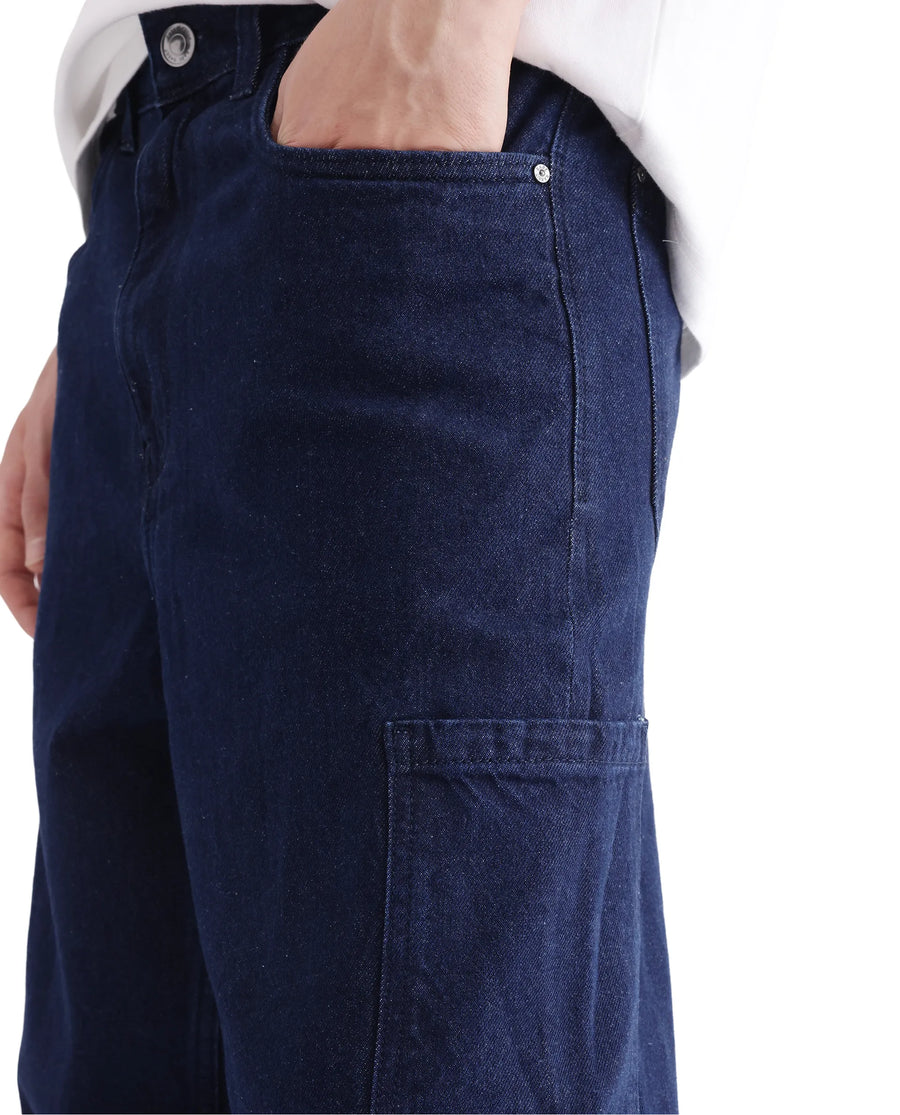 Rare Rabbit Men's Zedet Blue Cotton Plain Baggy Fit Jeans